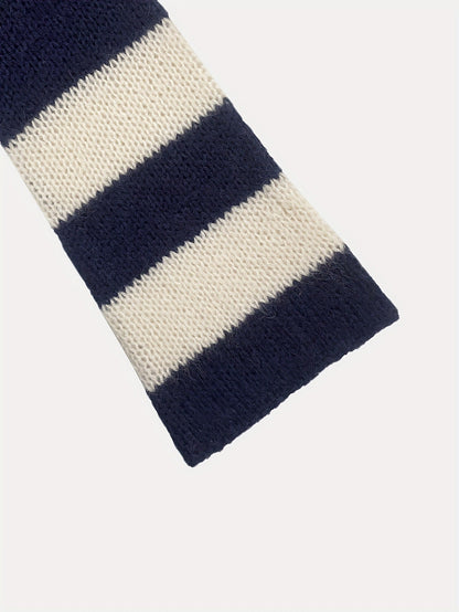 Crew-neck Contrast-striped Loose-fit Casual Chic Versatile Knit Pullover