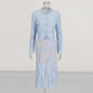 Round Neck Diamond Lace Embroidered Top High Waist Skirt Suit