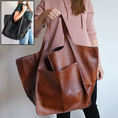 Vintage Large Capacity Handbags PU Soft Leather Big Bag Designer Luxury Women Shoulder Bag Beach On Vacation Woman Tote Bag