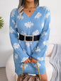 Women's Color-Blocked Cloud Lantern Sleeve Knitted Slip Dress