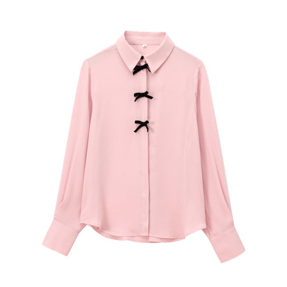 Autumn Beauty Outfit Velvet Bow Decorated Shirt