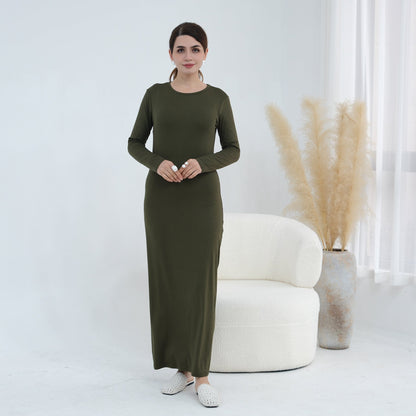 Plus-size Stretchy Long-sleeve Slip Dress