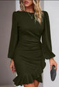 Women's Puff Long Sleeve Dresses Fashion Graceful Solid Color Slim Hip-covering Short Dress Womens Clothing