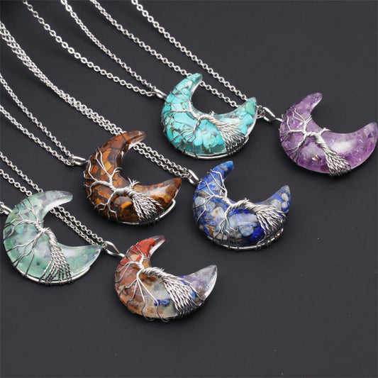 European And American Natural Crushed Stone Amethyst Tiger's Eye Moon Pendant