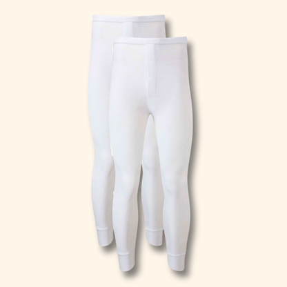 2 Pack Men's Thermal Underwear Long John Trousers Bottom Warm Durable Baselayer Insulated Brushed Yarn for Running Hiking Outdoor Sports Workwear Small to XXL White Black Grey Navy by Heatwave Thermalwear