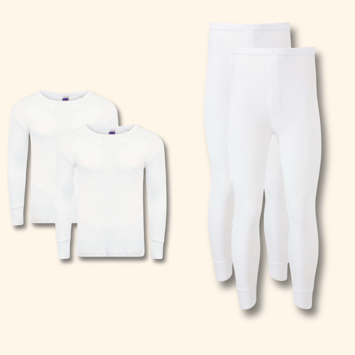 2 Pack Men's Thermal Underwear Set Long Sleeve Tops and Long John Bottoms Warm Baselayer Insulated Brushed Yarn for Running Hiking and Workwear Insulating Yarn Small to XXL White Black Grey Navy by Heatwave Thermalwear