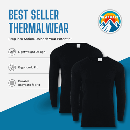 2 Pack Men's Thermal Underwear Set Long Sleeve Tops and Long John Bottoms Warm Baselayer Insulated Brushed Yarn for Running Hiking and Workwear Insulating Yarn Small to XXL White Black Grey Navy by Heatwave Thermalwear