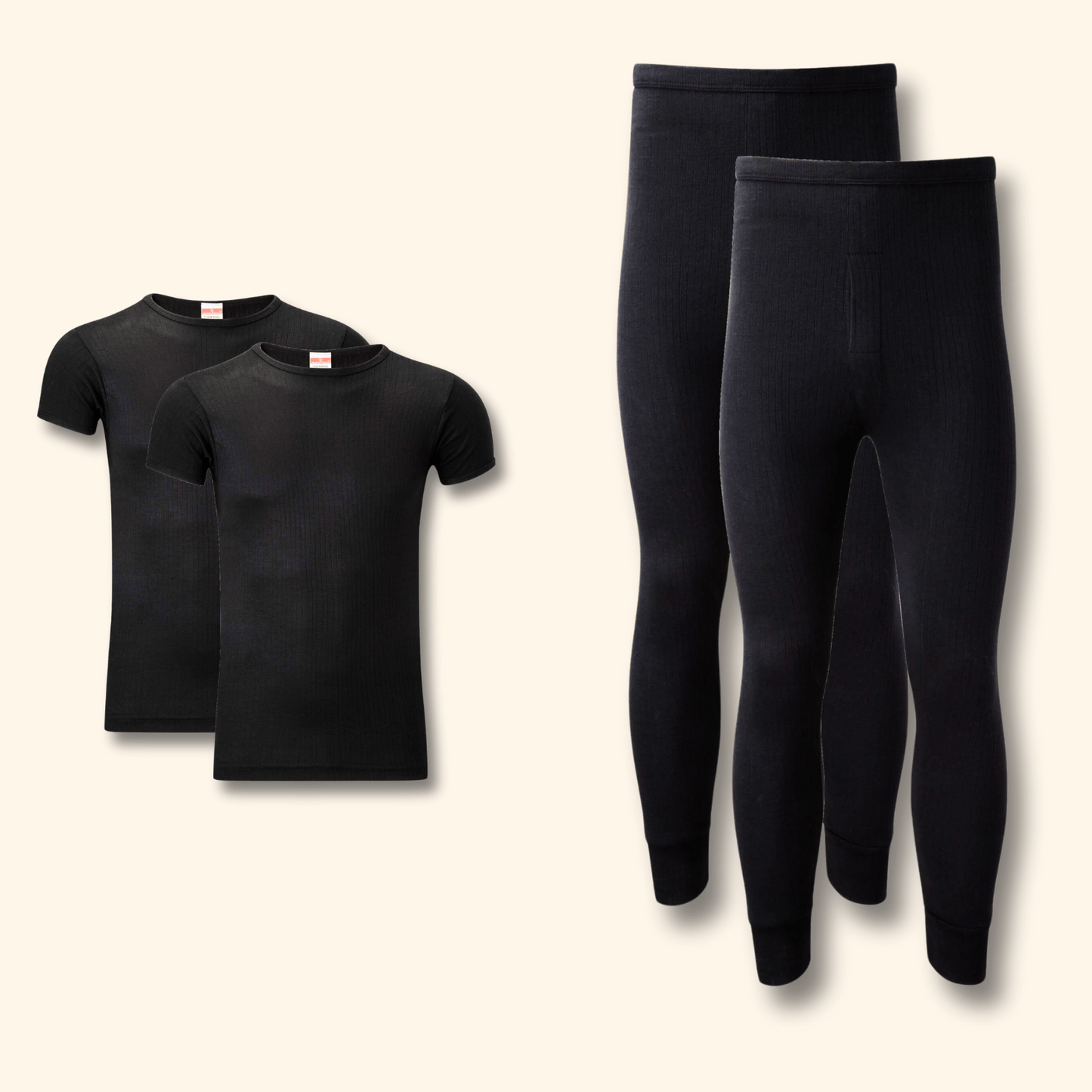 2 Pack Mens Thermal Underwear Set T Shirt Tops and Long John Bottoms Warm Baselayer Insulated Brushed Yarn for Winter Outdoor Sports in Small to XXL White Black Grey Navy by Heatwave Thermalwear