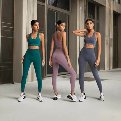 Gym Clothes Set for Women - 2-Piece Push-Up Yoga Bra & High Waist Leggings in 12 Colors