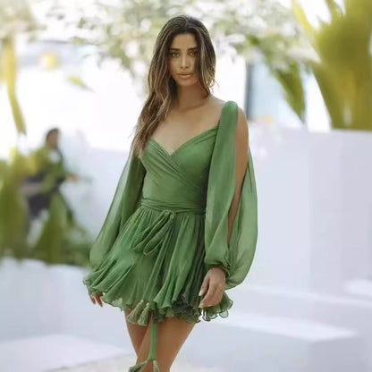 V-Neck Open-Shoulder Dress