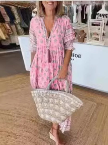 V-neck Lantern Sleeve Dress