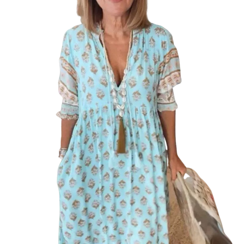 V-neck Lantern Sleeve Dress