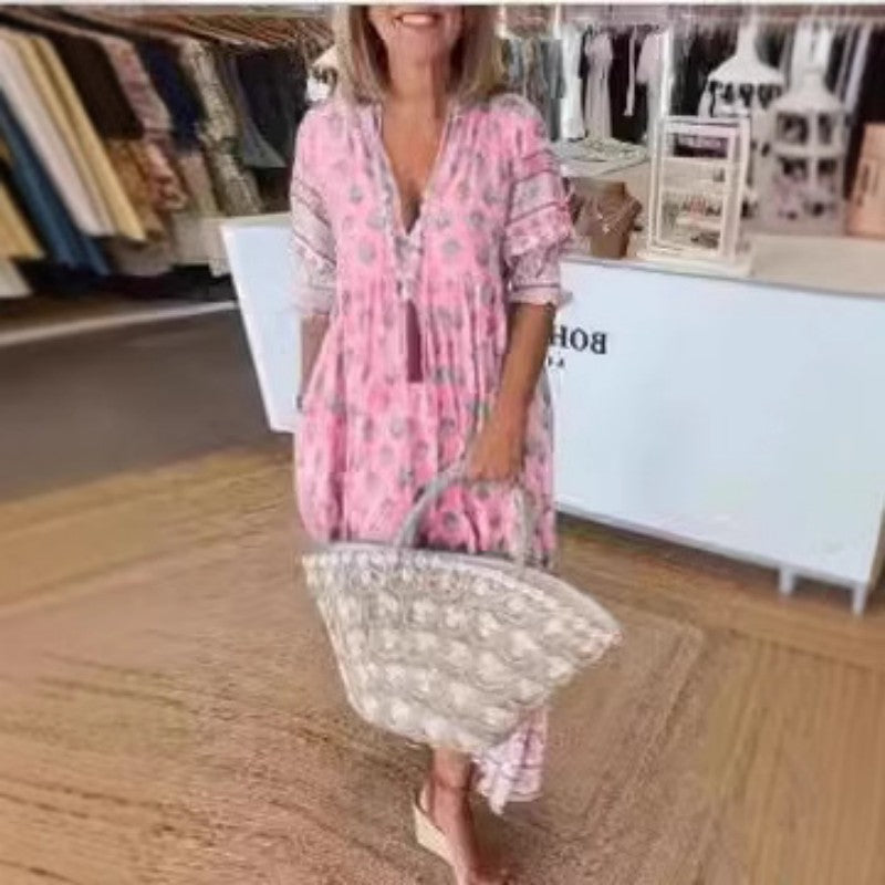 V-neck Lantern Sleeve Dress