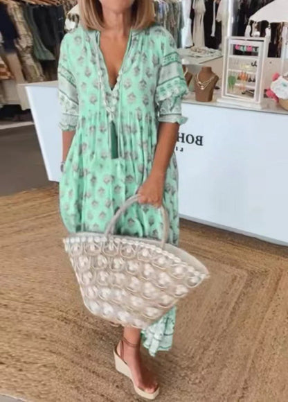 V-neck Lantern Sleeve Dress