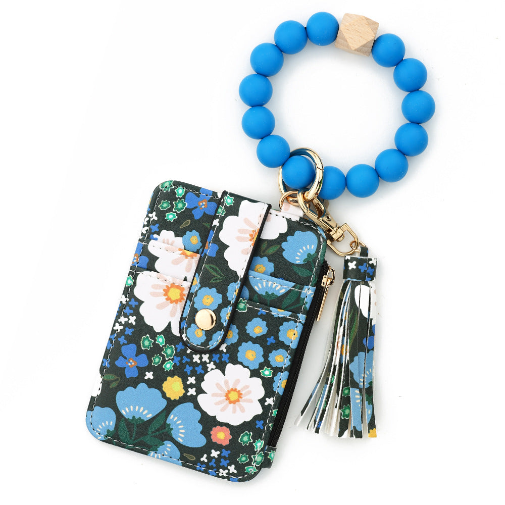 Printed Leather Wallet Keychain