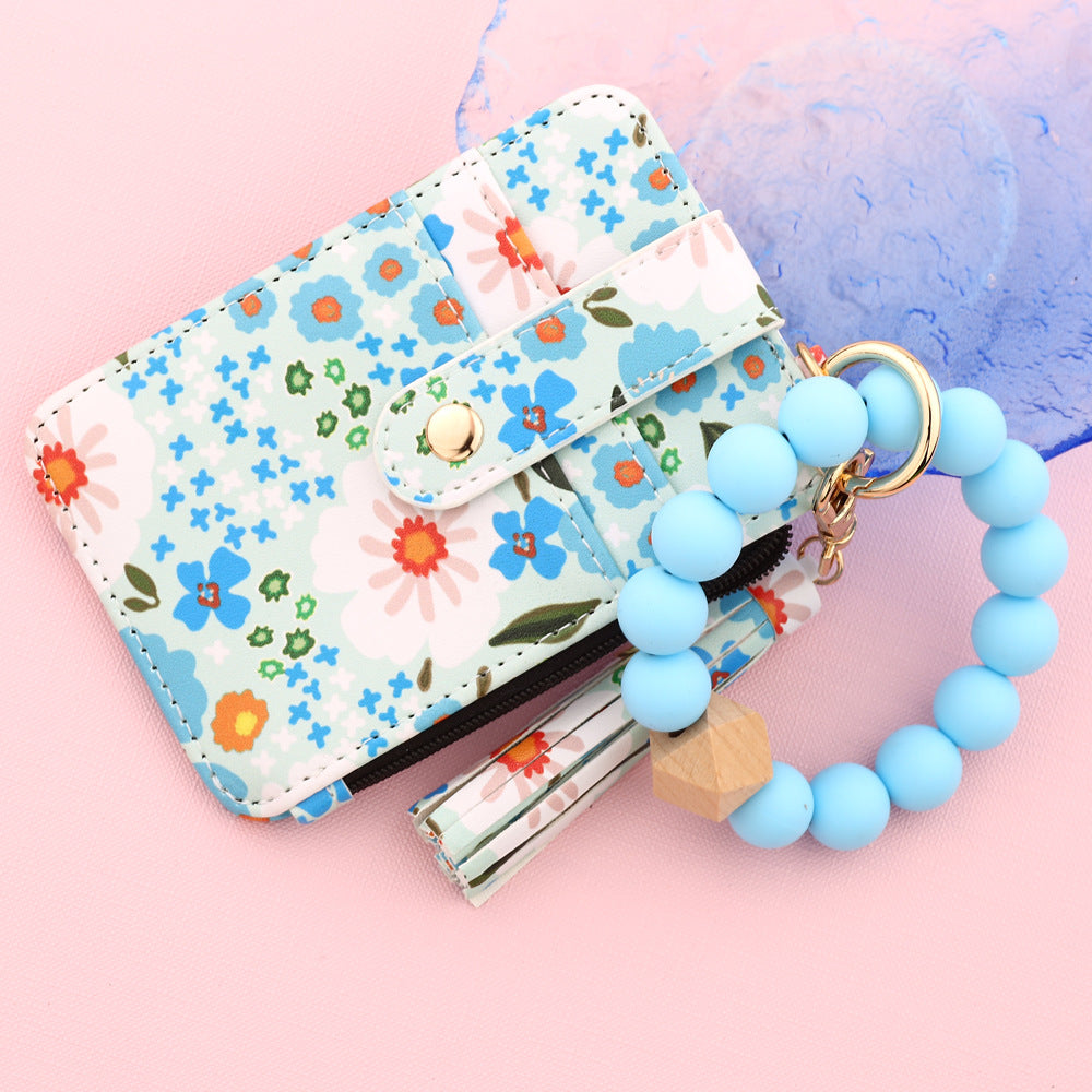 Printed Leather Wallet Keychain