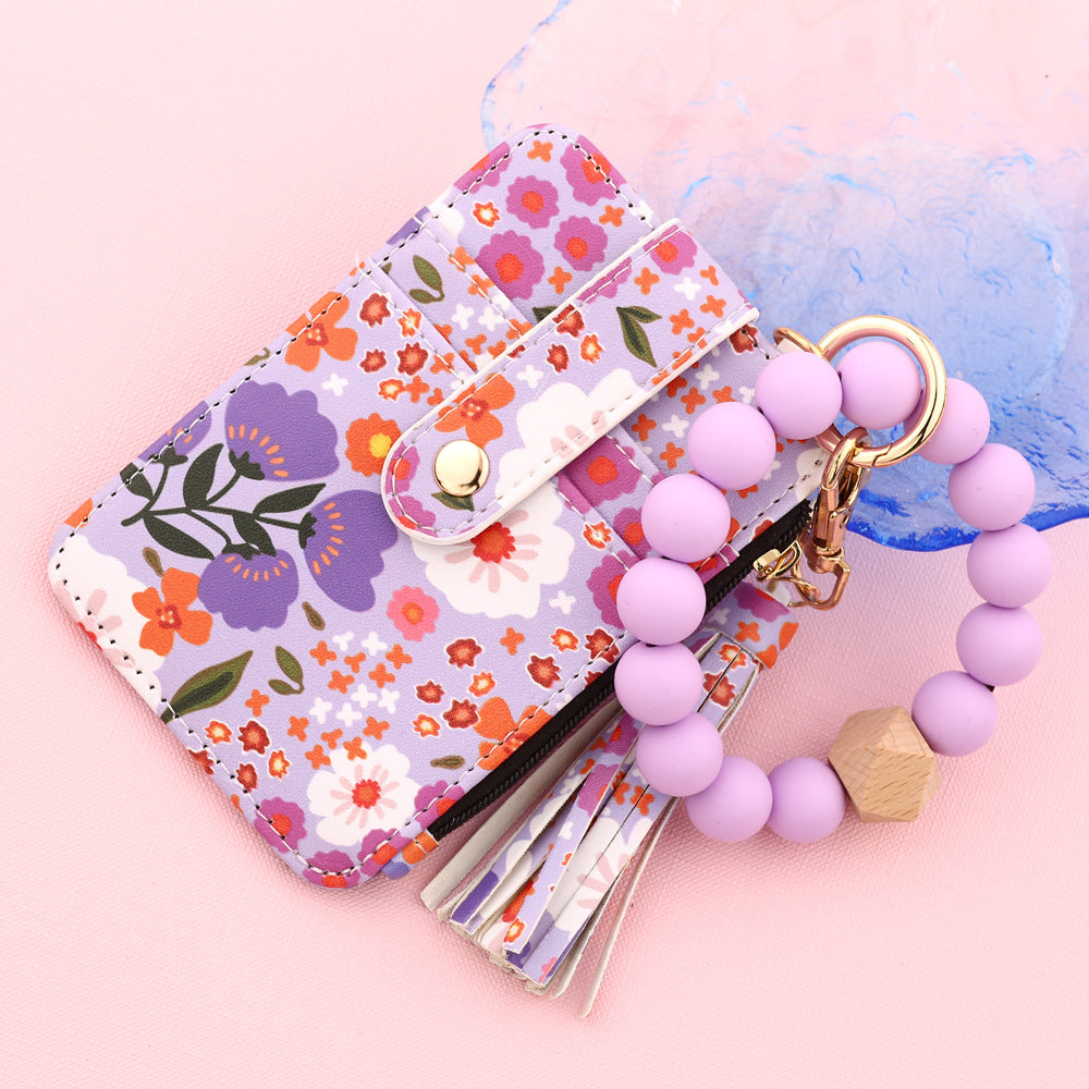 Printed Leather Wallet Keychain