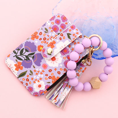 Printed Leather Wallet Keychain