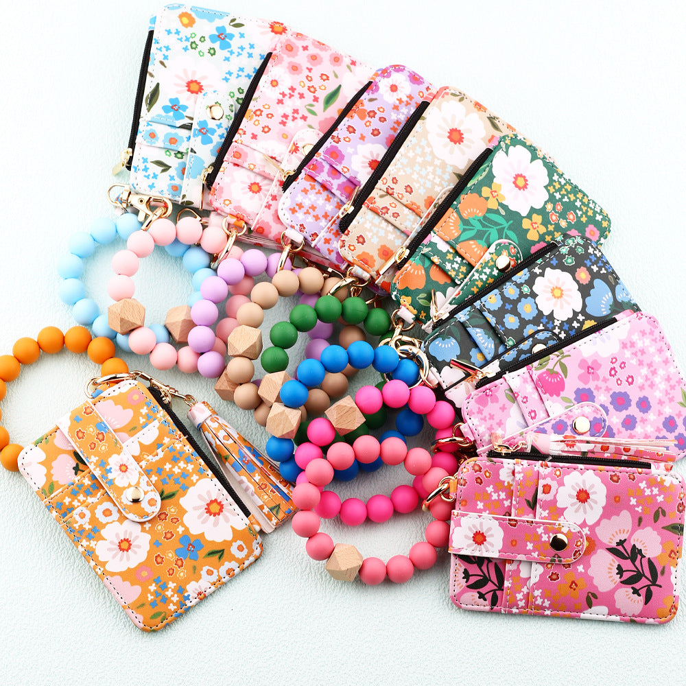 Printed Leather Wallet Keychain