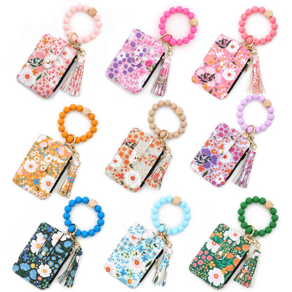 Printed Leather Wallet Keychain