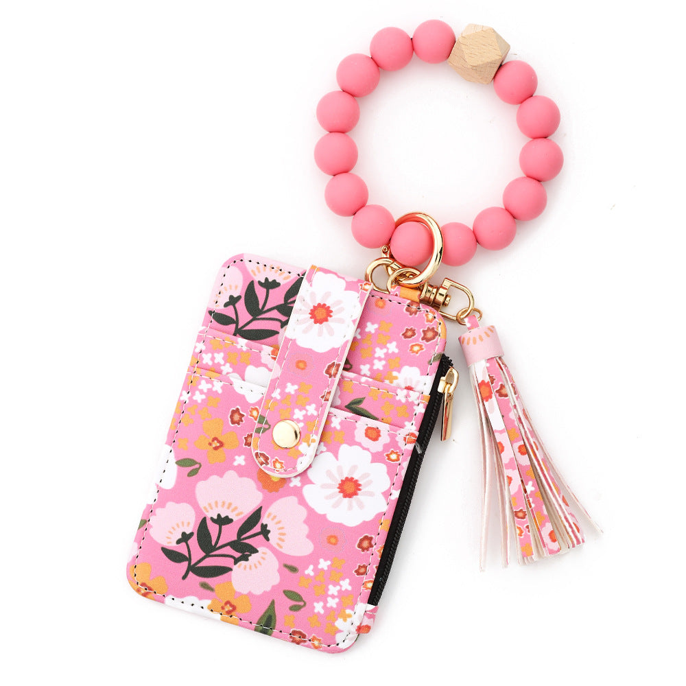 Printed Leather Wallet Keychain