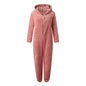 European And American Autumn Winter Women's Wear Fleece-lined Thick Furry Jumpsuit Hooded Cat Ear Pajamas