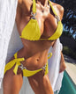 Sexy Solid Color Diamond Bikini Bandage Split Swimsuit