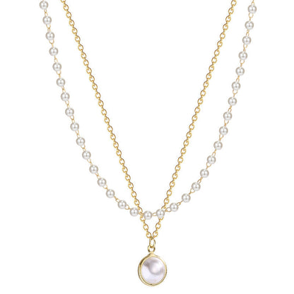 Summer Double-layer Pearls Necklace INS Fashion Clavicle Chain Necklace Jewelry For Beach