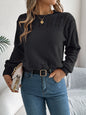 Women Casual Solid Color Hollow Out Lantern Sleeve Pullover Sweater
