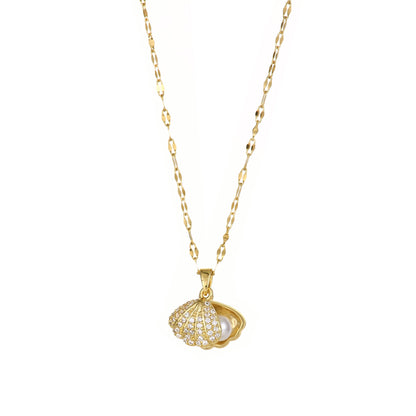 Shell Pearl Necklace With Rhinestones Female Zircon Temperament Personality Jewelry