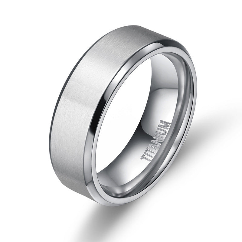 Brushed Wide Face 610mm Unisex Beveled Silver Titanium Ring