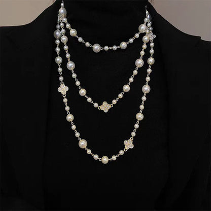 Retro Multi-layer Pearls Necklace Fashion Long Sweater Chain Versatile Accessories For Women