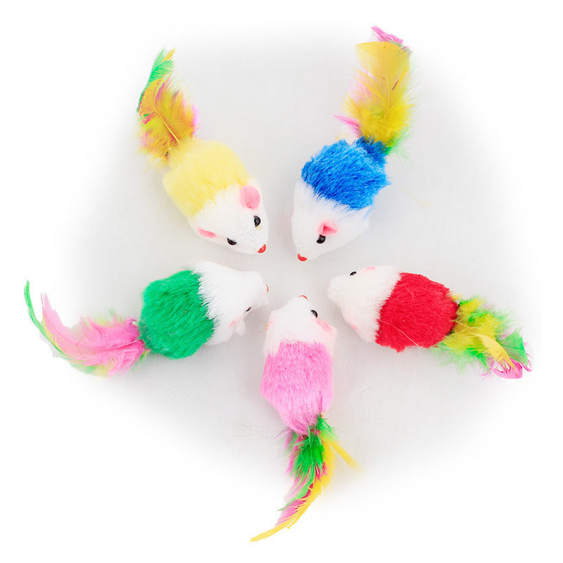 Color Feather Tail Plush Mouse Cat Toy