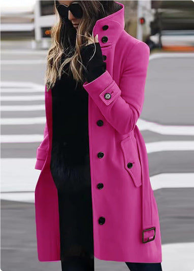 Women's Luxury Woolen Coat - Slim Fit Stand Collar Cardigan | Premium Winter Outerwear