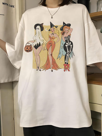 Women's Round Neck Halloween Pumpkin Print Short Sleeve