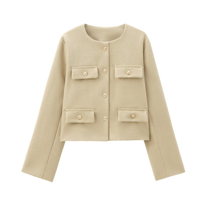 Multi-color Round Neck Casual Short Little Fragrance Style Blazer