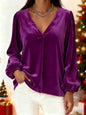 Velvet V-neck Elegant And Luxurious Lantern-sleeve Women's Top