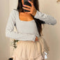 Women's Striped Slim-fit U-neck Long-sleeve Top
