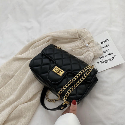 One-shoulder diamond chain crossbody all-match small square bag