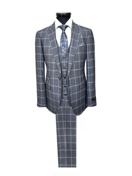 Grey Check Houndstooth 3-Piece Suit
