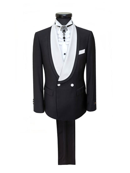 Black Double Breasted Tuxedo With White Shawl Lapel
