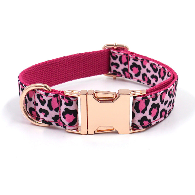 Leopard Print Rose Gold Pet Collar Leash Bow