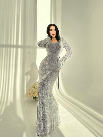 Round Neck Hot Diamond Maxi Dress