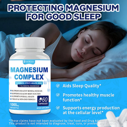 Magnesium Complex Supplement With Glycinate Citrate, Malate Oxide, Supports Bone, Muscle Digestive Health, Vegan Non-GMO, 60 Capsules