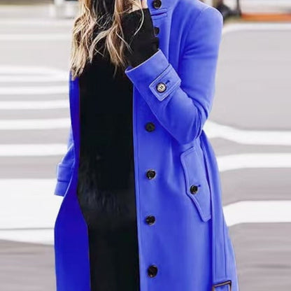 Women's Luxury Woolen Coat - Slim Fit Stand Collar Cardigan | Premium Winter Outerwear