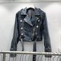 Fashion Denim Jacket Women's Retro High Waist Crop Top