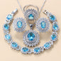 Garnet Cubic Zirconia Earrings Pendant Necklace Bracelet Ring Gift 4 PCs Set