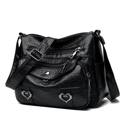 Crossbody Bag Soft Leather Textured Retro Large Capacity Middle-aged
