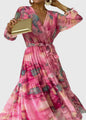 Amber - Floral Print Wrap Maxi Dress with Long Sleeves
