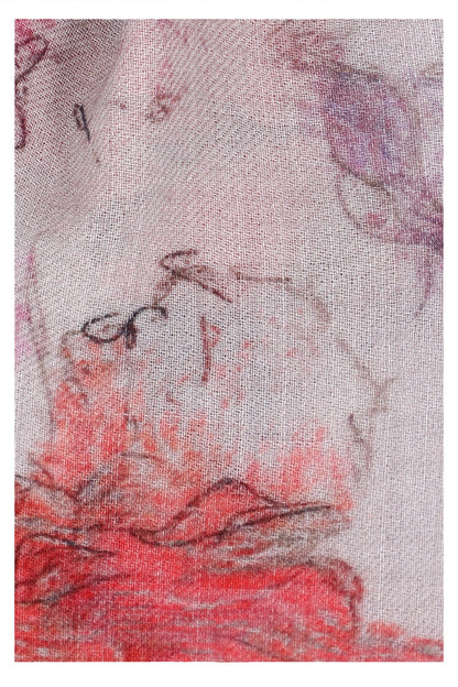Floral Elegance Wool Scarf - Off-White Red-3